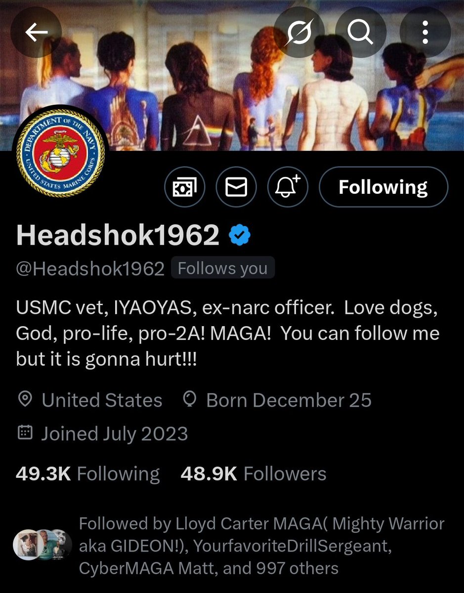 TheRealGameGod's tweet image. Is anyone willing to help push the USMC Veteran @Headshok1962 over 50k? Check out the ratio 👀.
