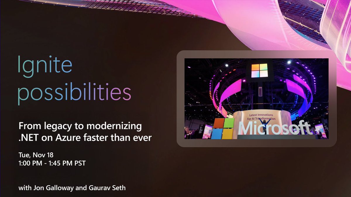 VisualStudio's tweet image. ✨ Happening today at Microsoft Ignite... ✨
From Legacy to Modernizing .NET on Azure Faster Than Ever

Explore how Visual Studio 2026, .NET, and GitHub Copilot modernization tooling streamline the journey. In this #MSIgnite session, we learn how new features in Azure App Service…
