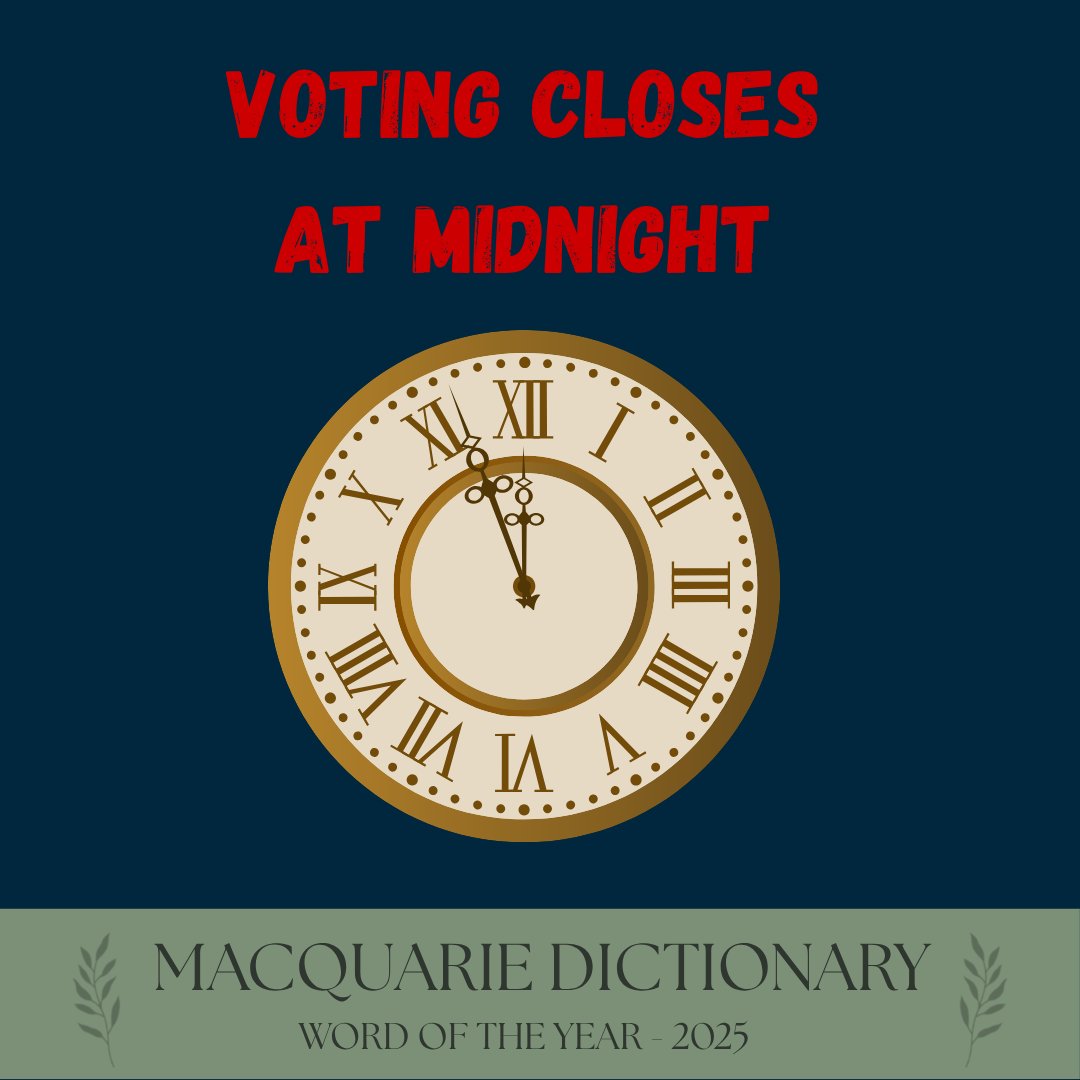 MacqDictionary's tweet image. 🚨⏳VOTING CLOSES AT MIDNIGHT!  🚨⏳

It&apos;s not too late to have your say for the official People&apos;s Choice Word of the Year! 

You&apos;ll go in the run to winning a book pack valued at RRP $300, including our upcoming release DIRTY POLITICS.

Head to the link in our bio to VOTE NOW!