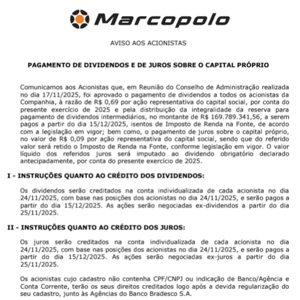 QDividendos's tweet photo. Marcopolo anuncia pagamento de Dividendos e JCP!!!
#Marcopolo #POMO3 #POMO4 #Dividendos #JCP #Proventos https://t.co/AnWLkmMQLk