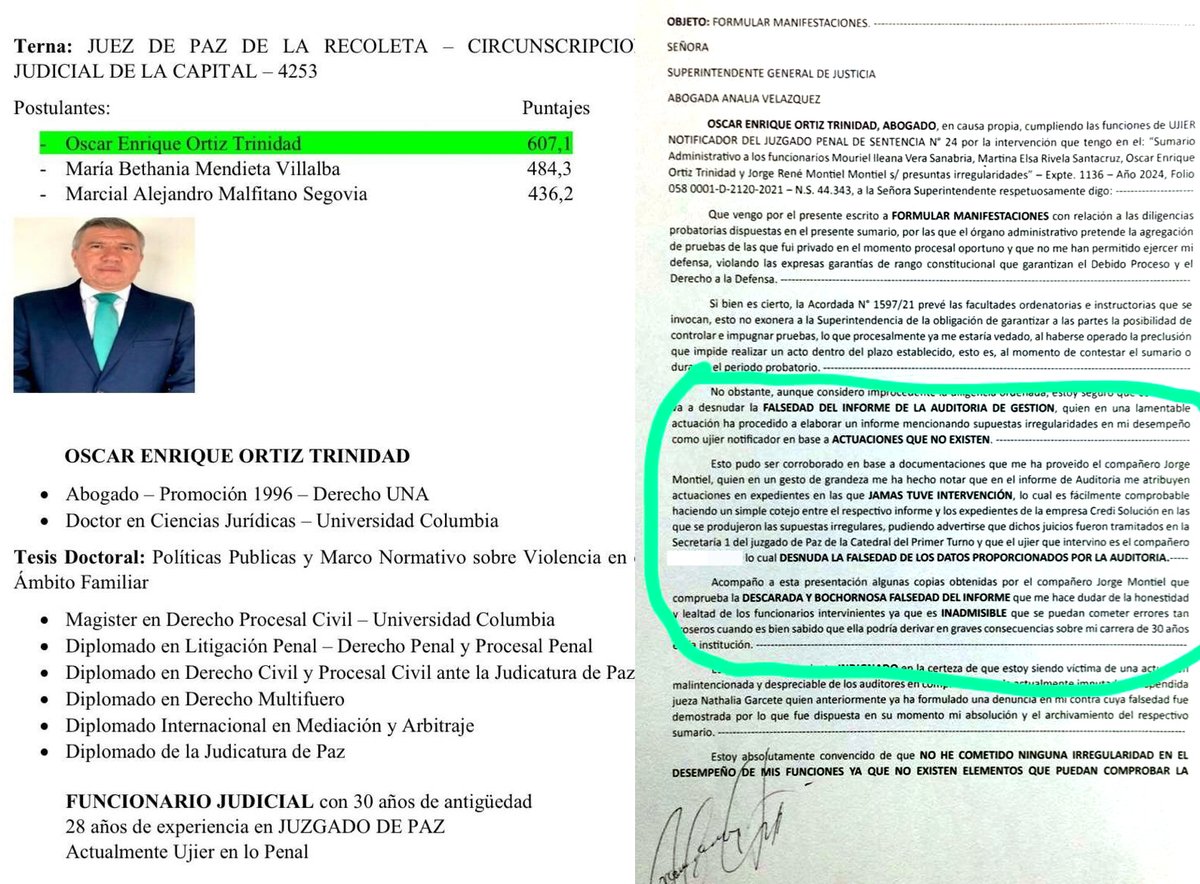 🔴TERNADO PARA JUEZ DE PAZ, OSCAR ORTIZ, DESMIENTE VÍNCULO CON LA "MAFIA DE LOS PAGARÉS" Y LAMENTA SUGESTIVO ERROR EN AUDITORÍA

◾️En respuesta a la publicación de fecha de hoy referente al cargo de Juez de Paz al que fue ternado y a los sumarios administrativos en su contra, el