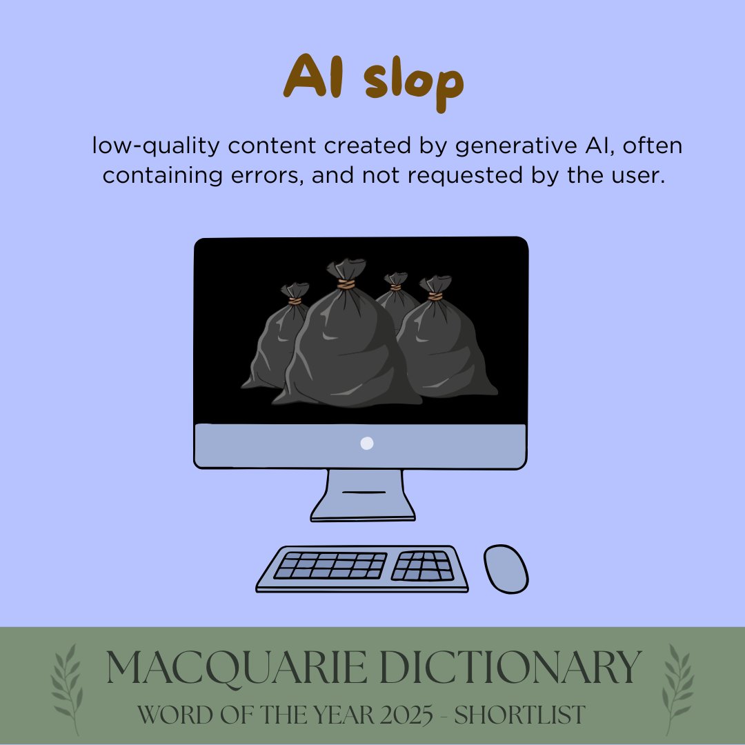MacqDictionary's tweet image. low-quality content created by generative AI, often containing errors, and not requested by the user.

Have your say in the People&apos;s Choice Word of the Year! VOTE NOW at the link in our bio. #wordoftheyear2025