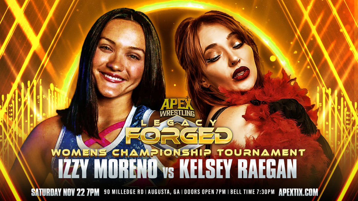 's tweet image. Apex Wrestling hits Augusta this Saturday.

• Inteus vs Drago, Apex Championship Final
• Moreno vs Raegan, first Women’s Champion crowned
• Cunningham vs Malrick, Nightmare Factory Title
• Skywalker vs Kane
• Rinauro vs Sells
• Gage vs Wilder vs Evans
General Admission $5.