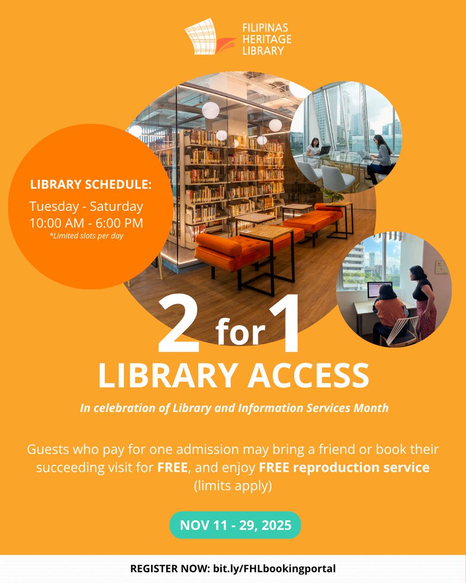 fil_heritage's tweet image. 𝑪𝒆𝒍𝒆𝒃𝒓𝒂𝒕𝒆 𝑳𝒊𝒃𝒓𝒂𝒓𝒚 𝒂𝒏𝒅 𝑰𝒏𝒇𝒐𝒓𝒎𝒂𝒕𝒊𝒐𝒏 𝑺𝒆𝒓𝒗𝒊𝒄𝒆𝒔 𝑴𝒐𝒏𝒕𝒉 𝒘𝒊𝒕𝒉 𝒖𝒔! 📚✨

Swipe for more details or message us to learn more. 

#LISM2025
#2for1 
#KuwentongRetrato 
#FilipinasHeritageLibrary 
#Libraries
#Books