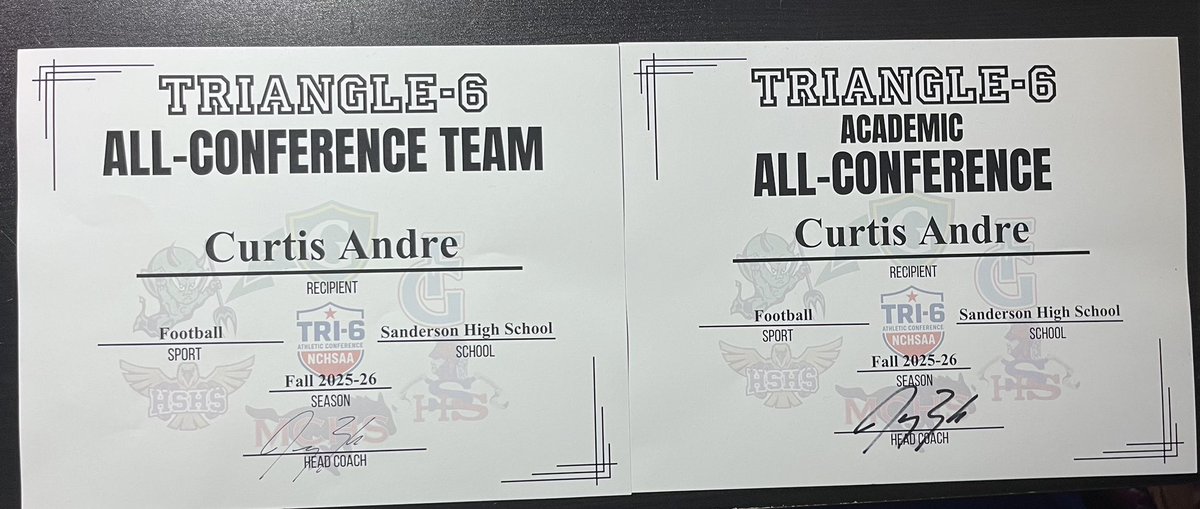 I was selected as both academic all conference and as a all conference left tackle as a 2028 Sophmore at Sanderson highschool