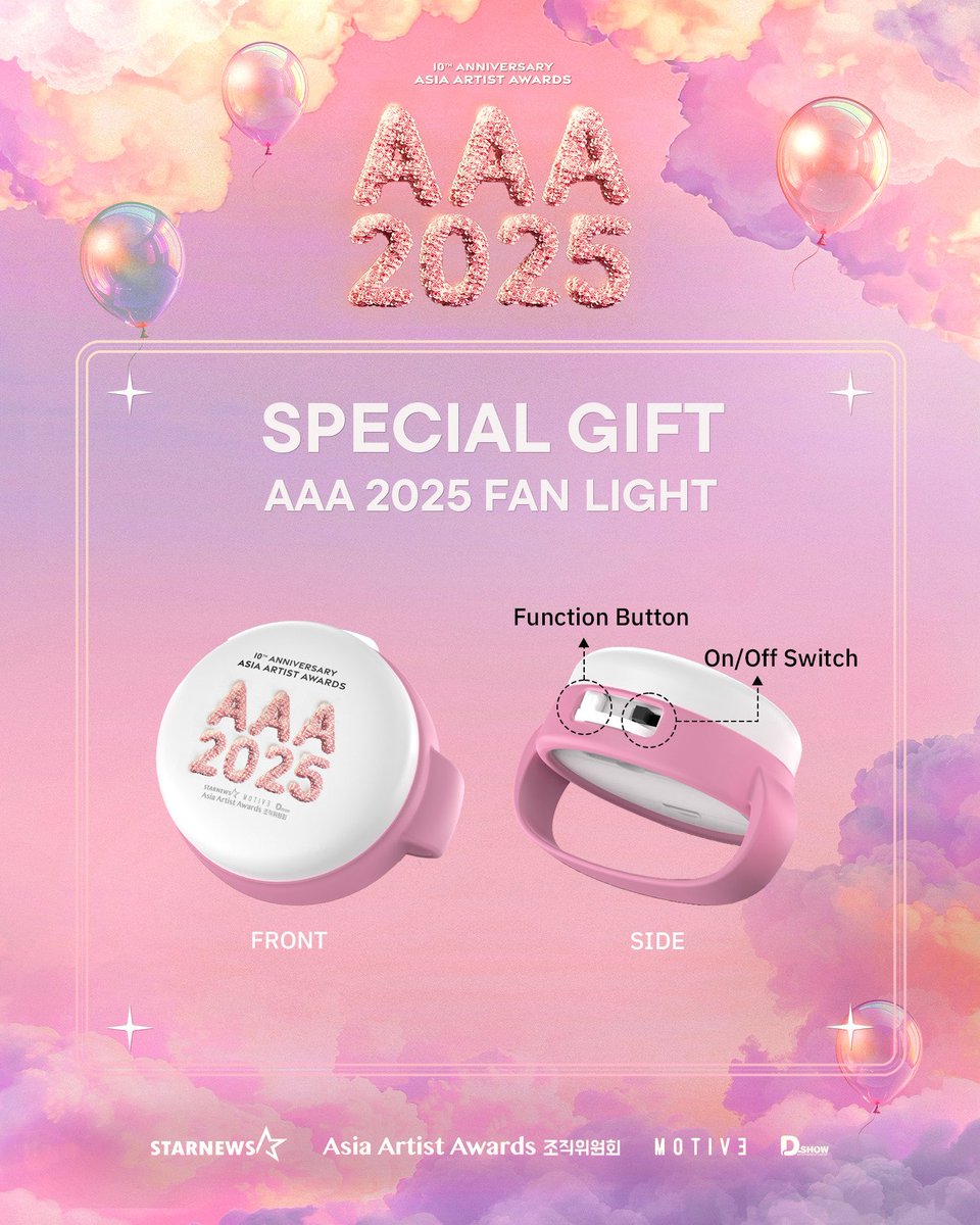 aaa2025_10th's tweet image. #Special_Gift

🎁 AAA 2025 스페셜 기프트를 공개합니다! 🎁

※ 응원봉은 사전에 좌석별로 비치되어있습니다. 별도 수령없이 받아보실 수 있습니다.
※ 응원봉은 좌석별로 개별 맵핑 되어있습니다. 공연 중 활용될 수 있으니 본인 좌석에 있는 응원봉만 사용 부탁드립니다.
※ 응원봉은 12월 6일…