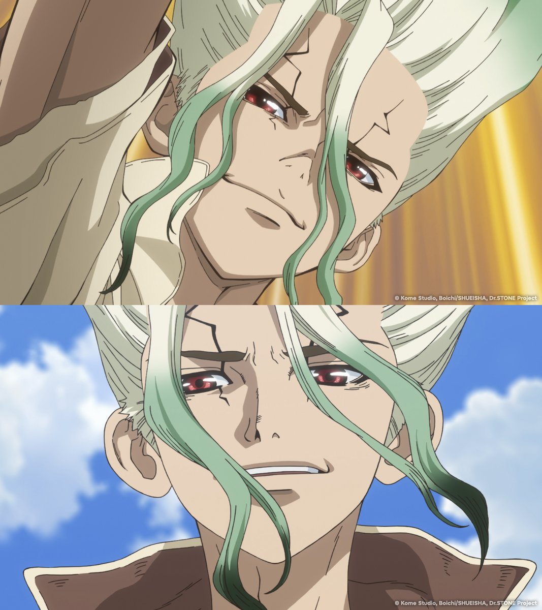 DrStone_EN's tweet image. Looks that can turn your heart to stone 👀🗿