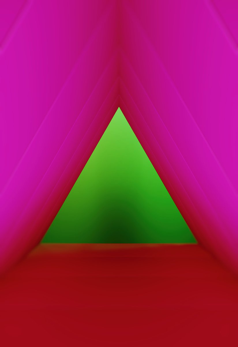 Intimidating Triangular Imitation Part IV.
Photography art created in the studio, by taking pictures with my camera from within a triangular wooden construction which I created and painted in a white color afterwards. Then I lighted the scene with some old colored spotlights.