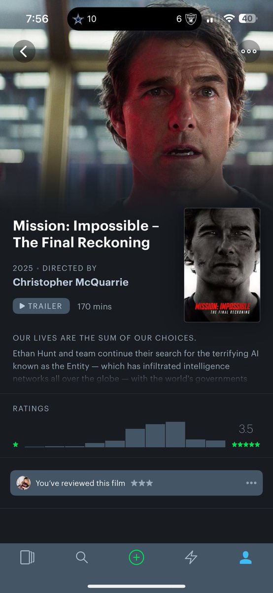 Mission:Impossible - The Final Reckoning- This movie did NOT need to be 3 hours bro. First hour was a legit montage and everyone saying they plans lol but it was cool

Rating: 3/5