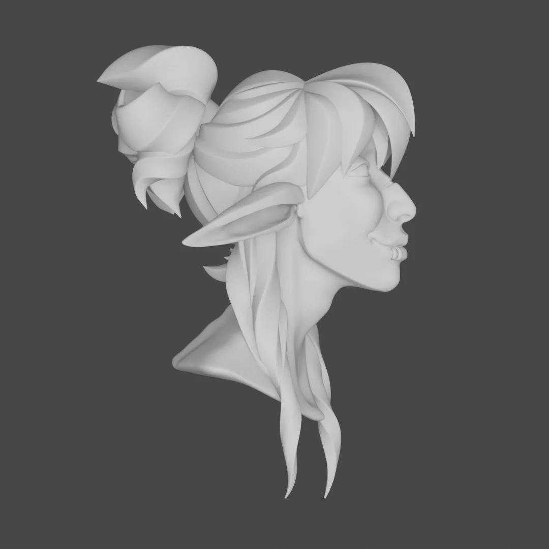 Head sculpture 3D model made in blender elf twink with updo hairstyle and smile