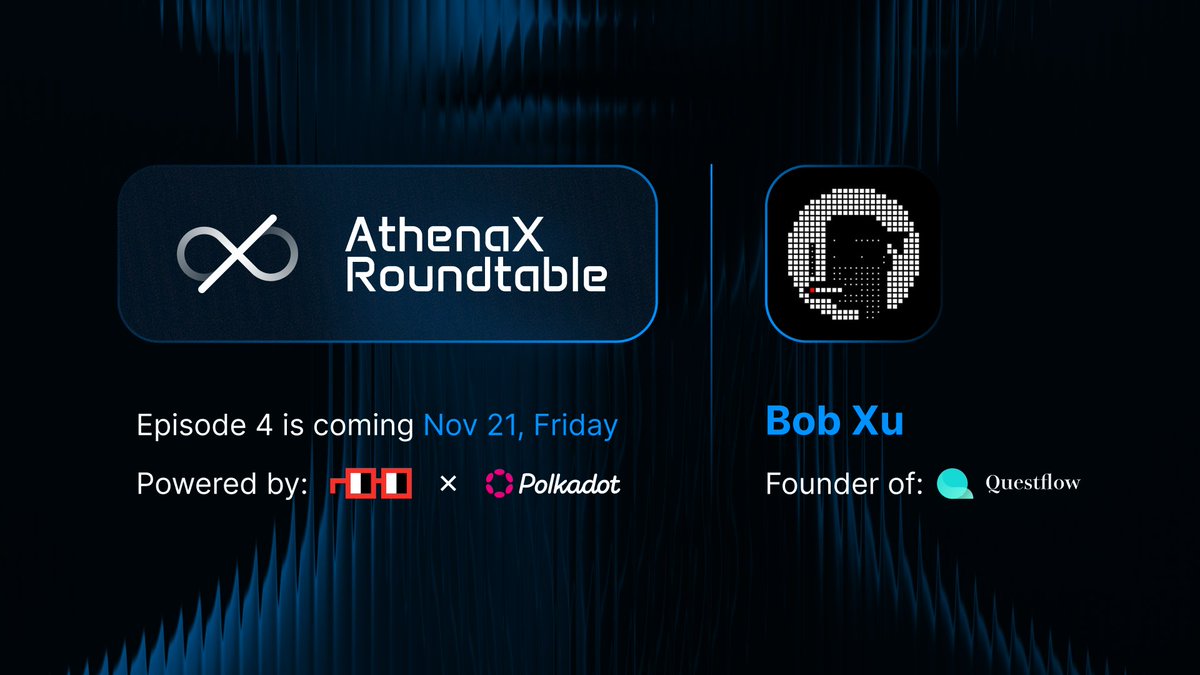 athenax_co's tweet image. EP.4 guest locked in

Founder of @questflow, the orchestration layer for the multi-agent economy

@Bobbxu in da house