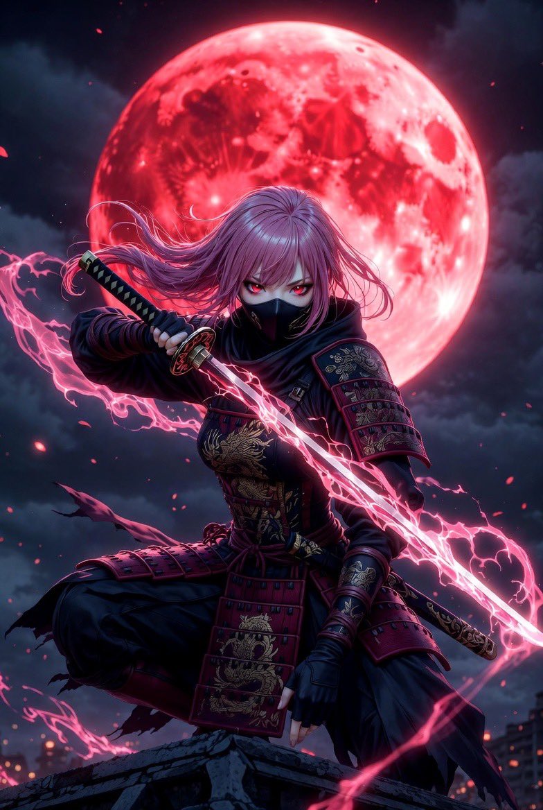 sisyphusforge's tweet image. 血月ピンク髪女忍者⚔️🌸  
殺意1000％

#AIイラスト #女忍者 #血
