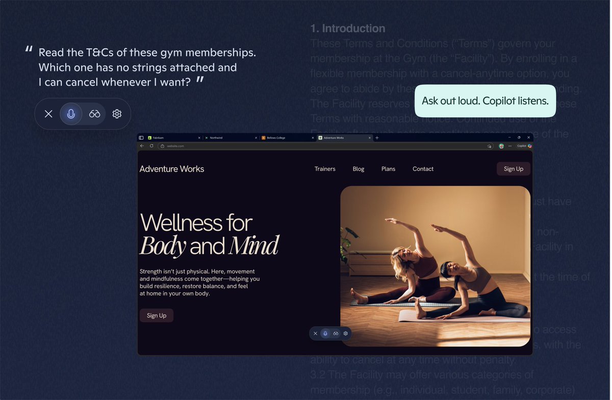 MicrosoftEdge's tweet image. Hands-free browsing made simple.🎙️Copilot Vision can explain what you’re seeing, highlight key details, and help you learn as you go. Right on your page. Right when you need it.