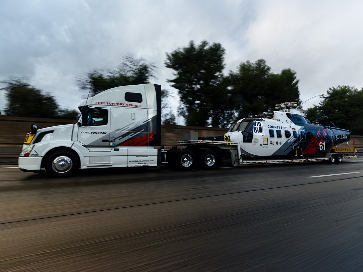CoulsonAviation's tweet image. Spotted a giant helicopter rolling through LA yesterday? Yep… that was us. 😎

Our S61 is posted up at the LA Auto Show for the whole weekend. Come meet the Coulson crew and S61 pilots!

Big announcement on Thursday, the 20th. 👀

#CoulsonAviation #CoulsonAutoSports #LAS2025
