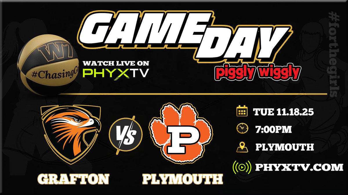 Tonight… the chase begins.
Grafton vs Plymouth under the lights.
📍 Plymouth
⏰ 6:40PM Pregame | 7PM Tip
🎙️ PHYXTV.com
Season opener. New story. Same fire. 🔥🏀
#HomeSchoolLife #ChasingGold #ForTheGirls