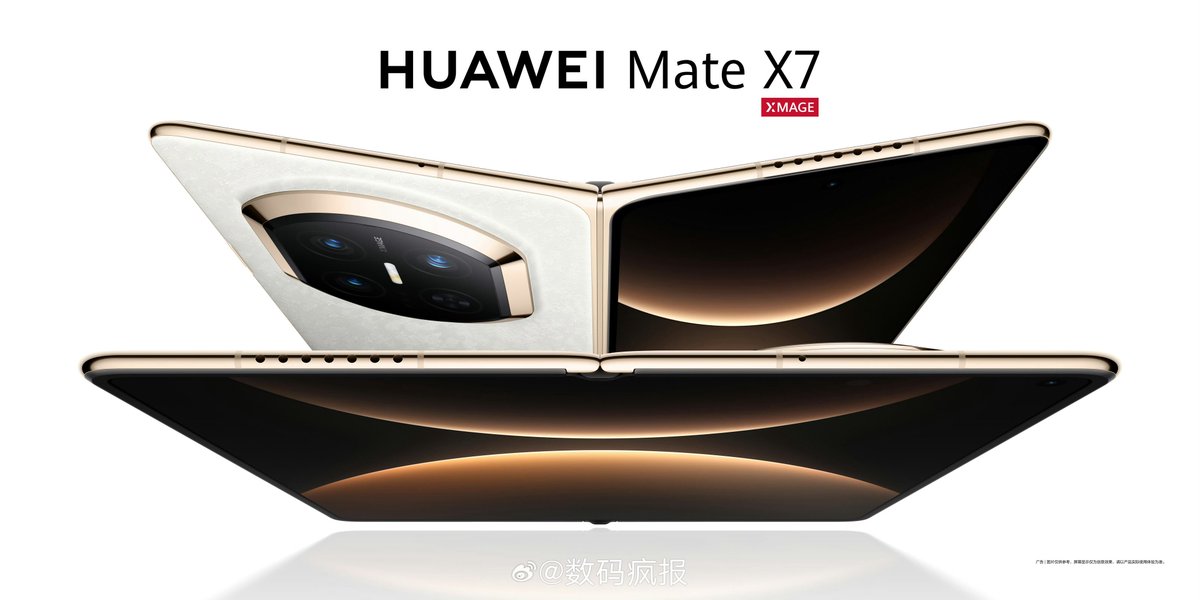 yabhishekhd's tweet image. Here is your first look at the upcoming Huawei Mate X7 foldable — shown from the front, rear, top, and bottom. It’s expected to feature a Kirin 9030-series chipset.