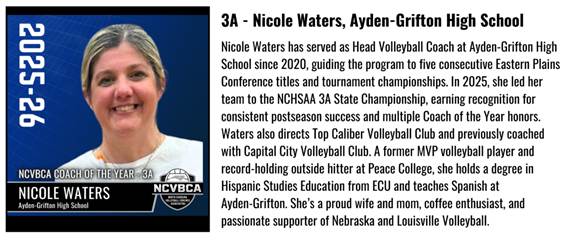 NCVBCA's tweet photo. Congratulations to Nicole Waters from Ayden-Grifton High School! https://t.co/xW3X88EZ5E