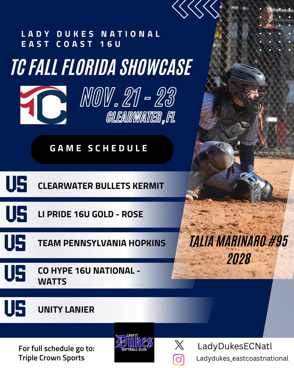 Heading down South with my girls!🌴☀️Can’t wait! 
<a href="/LadyDukesECNatl/">Lady Dukes East Coast National</a> 
<a href="/TCSFastpitch/">TC Fastpitch</a> 
<a href="/ExtraInningSB/">EXTRA INNING SOFTBALL</a> 
<a href="/Sports_Recruits/">SportsRecruits</a> 
<a href="/LineDsoftball/">Line Drive Media</a> 
<a href="/Utah_Softball/">Utah Softball</a> 
<a href="/Courtmartinez9/">Courtney Martinez</a> 
<a href="/CoachChurchill/">Angie Churchill</a> 
<a href="/BC_Softball/">BC Softball 🥎</a> 
<a href="/CoachKrysiak/">Beth Krysiak</a> 
<a href="/MyClearwater/">City of Clearwater, FL</a>