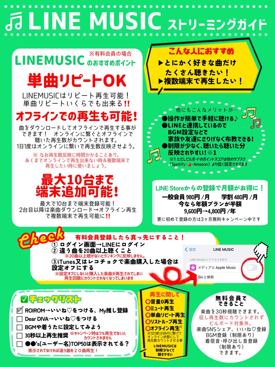 #ROIROM応援ガイド
LINE MUSICのストリーミングガイド作りました

LINEの良さはなんといっても
⸜⸜単曲リピート再生可能⸝⸝
なところ

Dear DIVAだけをひたすら聴けます
私はサブ的にLINEMUSICを使ってます❣️

※まだROIROMのアーティストページ出来てません
