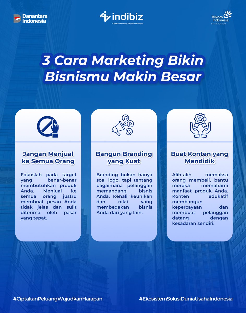 Indibiz_jtdiy's tweet image. Marketing pintar bukan soal budget besar, tapi strategi tepat sasaran. Kamu perlu 3 cara ini biar bisnismu makin besar😍✨

#Indibiz #Indibizjtd #InternetBisnis #TipsBisnis #peluangbisnis #CiptakanPeluangWujudkanHarapan
#EkosistemSolusiDuniaUsahalndonesia