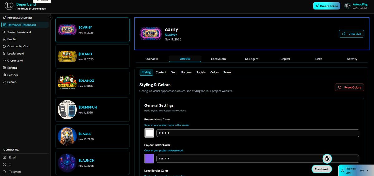 degenlanddev's tweet image. Sneak peek #3 Developer Dashboard.  Follow for CA drop in mere days!  The Future is now! 

#web3 #solana #launchpad #defi