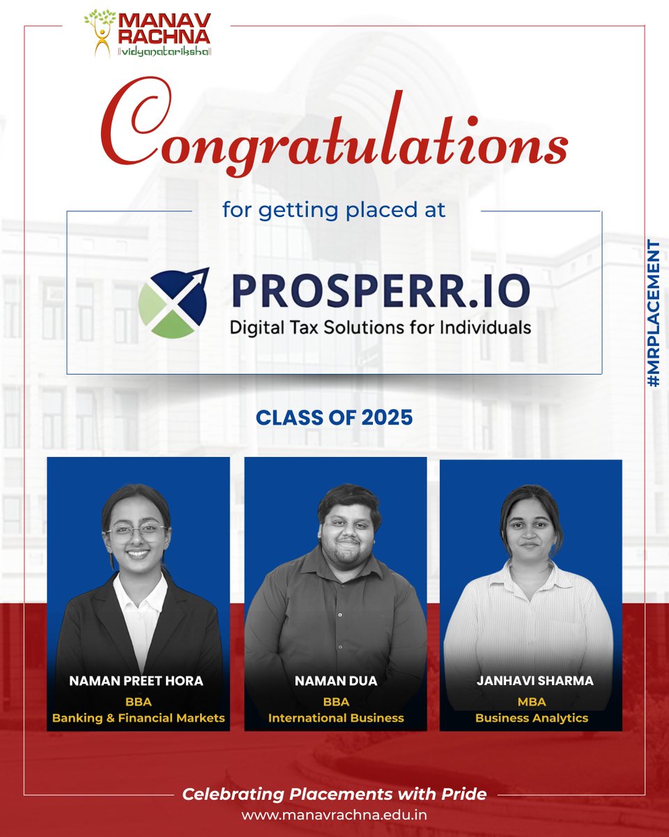 manav_rachna's tweet image. Trailblazers in Action – Prosperr.io 🌟

Our BBA &amp;amp; MBA Final-Year Batch 2025 students have made their mark by getting selected by , proving that dedication, talent, and perseverance can transform aspirations into remarkable achievements.

This…