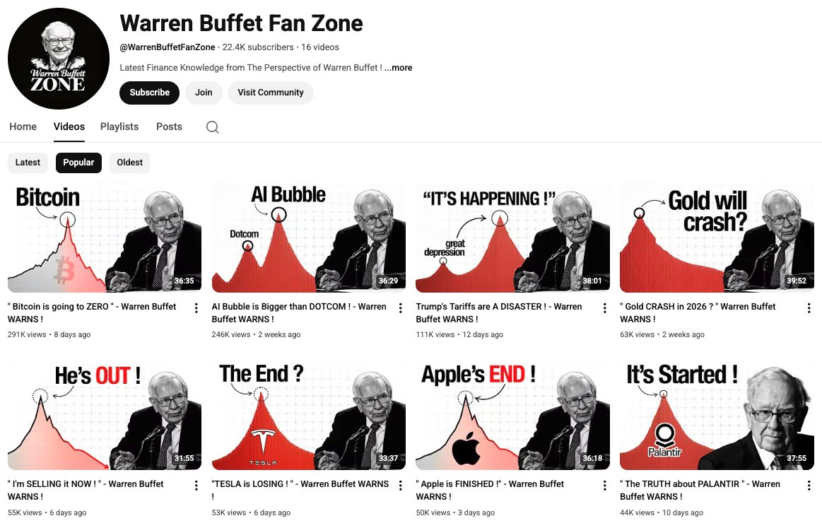 5 faceless YouTube channels that are EXPLODING right now.. 🤑

1) Warren Buffet Fan