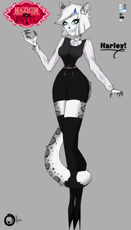 HydraKerr's tweet image. Fiquei com vontade do nada de fazer uma OC de Hazbin, então aqui está! 
  Essa é a Harley, ela é um Leopardo Branco.

#HazbinHotel #HazbinHotelOC #HazbinHotelFanart