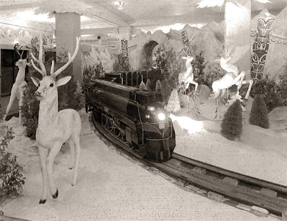 Nov 17, 1945: the Toronto Eaton's department store introduces the Toyland Treasure Train. Children paid a quarter to ride through the Rocky Mountain Scenic Canyon, Doll Land, Topsy Turvy Town and Santa's Northland Castle. 1/3