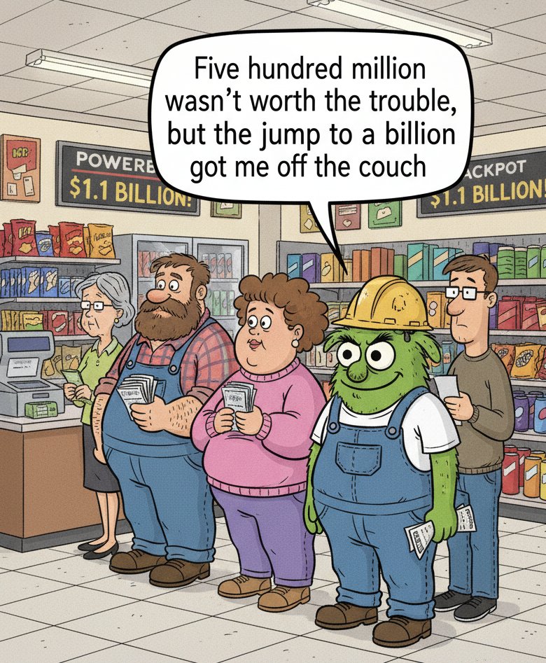 bloopbert's tweet image. Jackpot rises → common sense disappears.
#Lottery #Powerball #Jackpot #MegaMillions