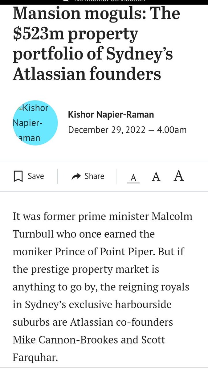 UncleCrackaXXIV's tweet image. Shameless fraud and con-artist Cannon-Brookes also preaches to the gullible &quot;the oceans are rising!&quot; because of climate change...

....meanwhile he&apos;s become the biggest owner of prime Sydney Harbour real estate.

Wouldn&apos;t the rising oceans make all that property worthless, Mikey?
