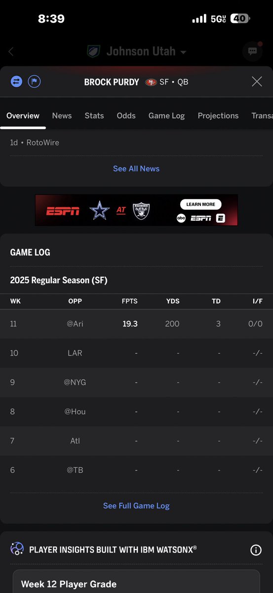 chipdouglas011's tweet photo. @dbo360x Not sure what scoring you boy’s out in the tumbleweeds use Johnny Football, but Purdy didn’t get 20. May check Jacoby Brissett. https://t.co/iVsnvFKizw