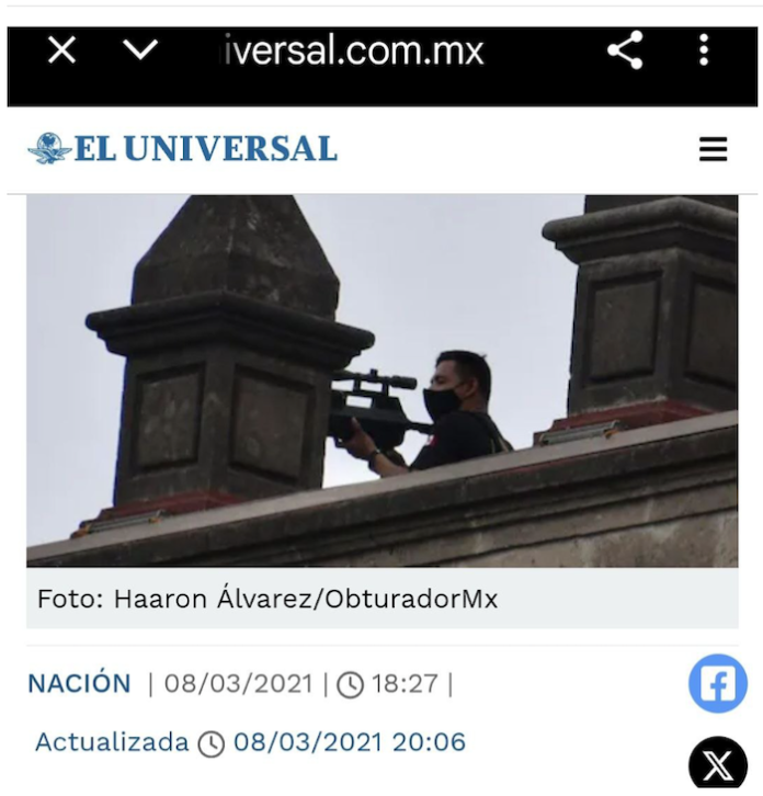 2. Ricardo Salinas Pliego aseguró que había francotiradores en Palacio Nacional. ¿La verdad? La foto era de 2021 y mostraba personal antidrones, no tiradores.