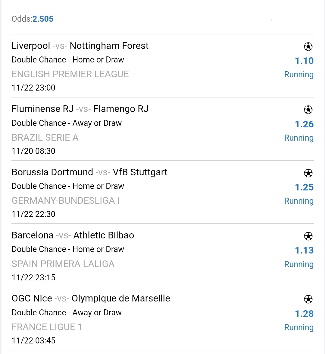 JS7_Official's tweet image. Out of sheer fun, here is a 5 Fold Parlay (Double Chance):
- Liverpool (22/11) 
- Flamengo (20/11)
- Borussia Dortmund (22/11)
- Barcelona (22/11)
- Marseille (22/11)