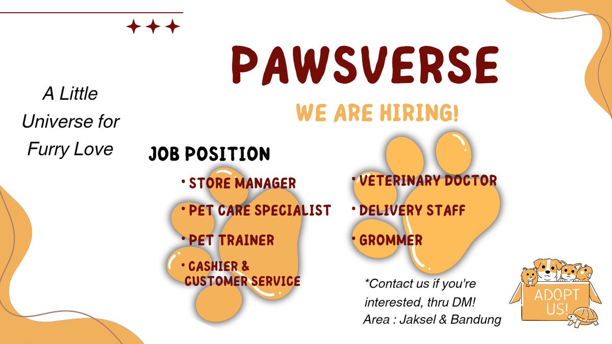 paws_verse's tweet image. ᅠ

Our petshop is expanding and we’re hiring! If you’re passionate about animals and interested in joining a dedicated, friendly team, we’d love to hear from you. Reach out to apply or get more info. 

ᅠ