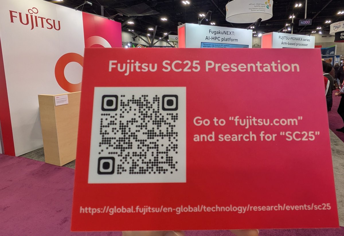 FujitsuHPC's tweet image. Fujitsu is exhibiting at #SC25. Join us at booth #3924. Our presentations are now available here: global.fujitsu/en-global/tech…