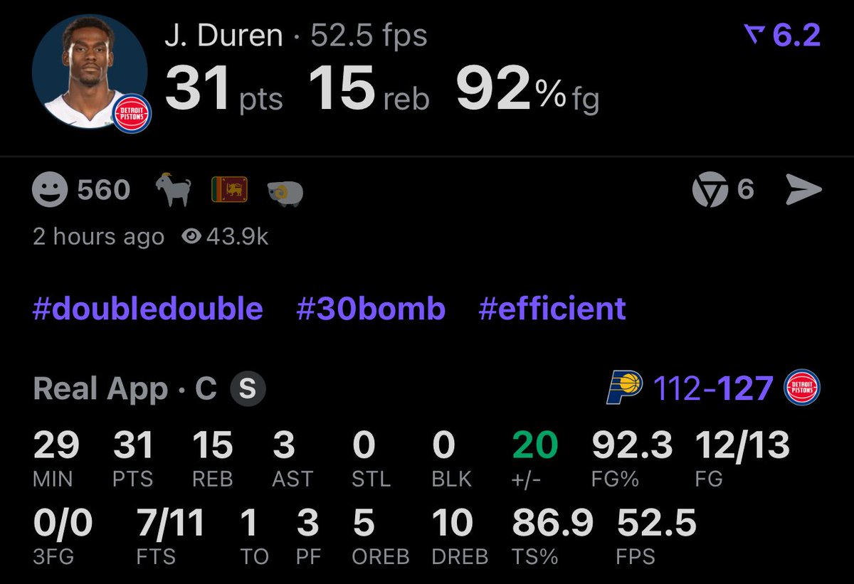 Spenmorax's tweet image. DOES THAT SHIT SAY 92% FROM THE FIELD?! 

And he was hitting tween step back long twos 😭😭😭😭

The Detroit Pistons need to pay Jalen Duren whatever he wants immediately.