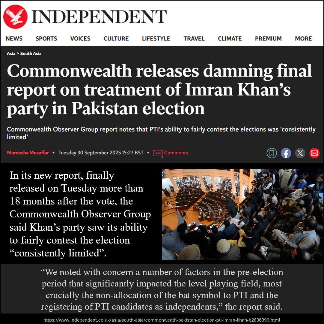 PTIofficial's tweet image. The #Commonwealth&apos;s reported collusion with Pakistan&apos;s military regime has culminated in the 27th Constitutional Amendment that grants a military dictator lifelong immunity, total control over the judiciary, and unregulated, unlimited power. 

What gave @PScotlandKC and…
