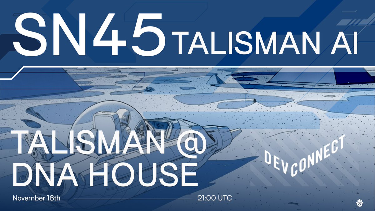 Talisman is taking the stage at DNA House in Buenos Aires! 🇦🇷

Tomorrow, <a href="/zerobit77/">zerobit 🪬</a> &amp; <a href="/FrankRizz07/">Frank Rizzo</a> will break down how SN45 is redefining the way AI works inside the wallet.

Grab a front row seat as the next chapter of DeFAI unfolds.

📍 DNA House @ El Nido Bar &amp; Coffee, Buenos