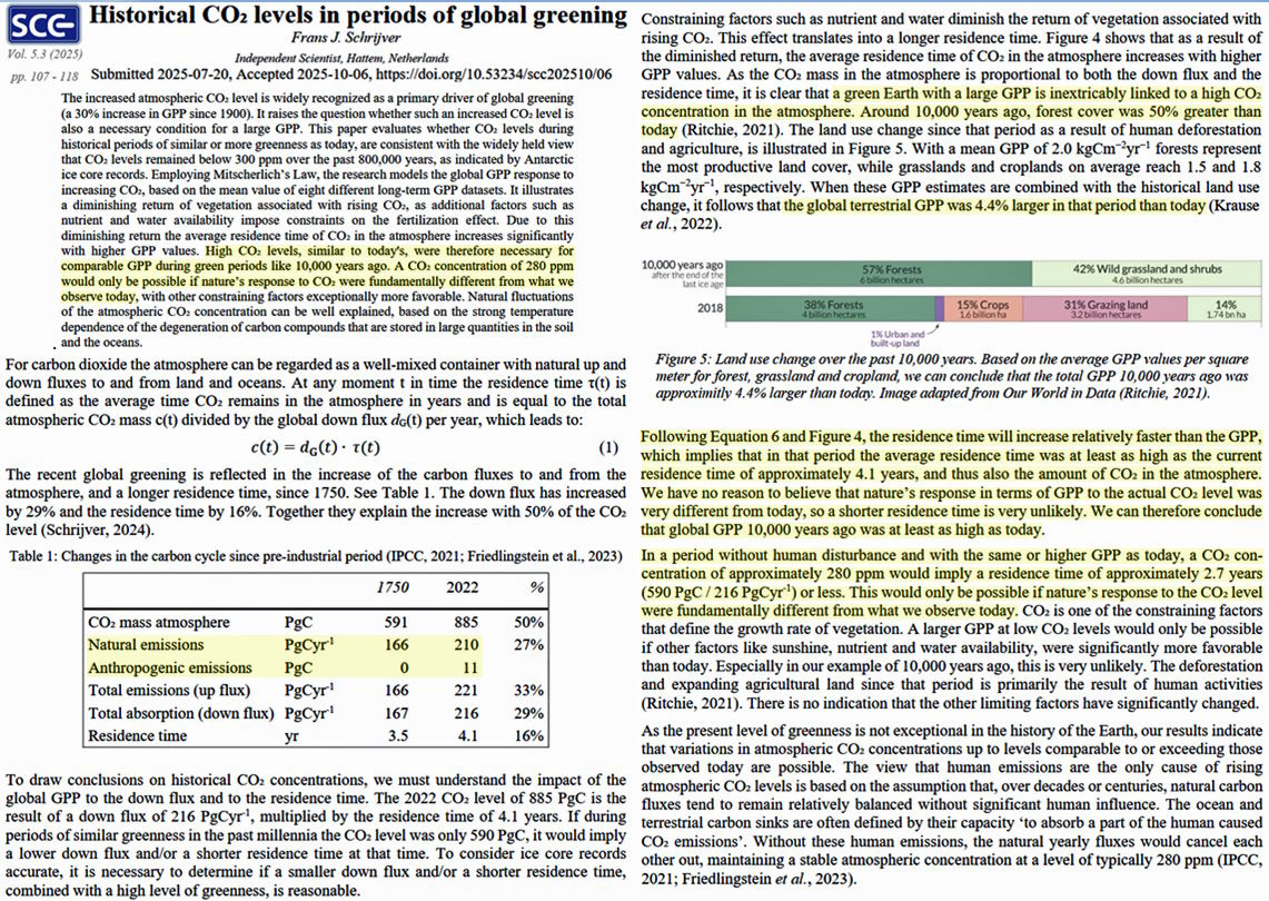 JunkScience's tweet image. Ice cores wrong on atmospheric CO2? New study reports CO2 levels at least equivalent to today’s level of approximately 420 ppm would have been necessary 10,000 years ago to support global greening.

Discussion: notrickszone.com/2025/11/16/new…

Study: scienceofclimatechange.org/wp-content/upl…