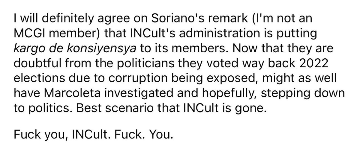 nabunturanguy's tweet image. Mukhang may sense ang post na ito sa Reddit r/ExIglesiaNiCristo. KAYA DAW ABRUPTLY AY PINUTOL ANG 3-DAY RALLY AY DAHIL UNEXPECTED ANG GINAWA NI MANANG MANGGA, AT NASIRA ANG CLAIM NILANG NON-POLITICAL ANG KANILANG PAGTITIPON.  Hala ka, Manang Mangga, baka nagalit na ang KULTO sa…