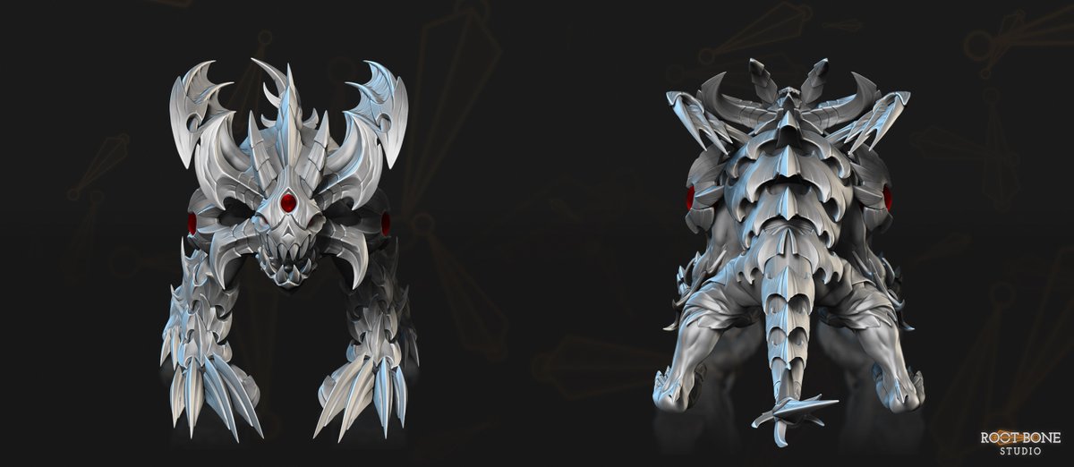 Root_Bone's tweet image. Lifestealer — The Infernal Maw 🔥

Exploring form language around demonic hunger: horned silhouettes, layered teeth, burning wing shapes, and aggressive surface rhythm.

Sculpting and 3D modeling by our team at @Root_Bone 
Concept by @anthrospray 
Textures by @TtraG13 

See the…