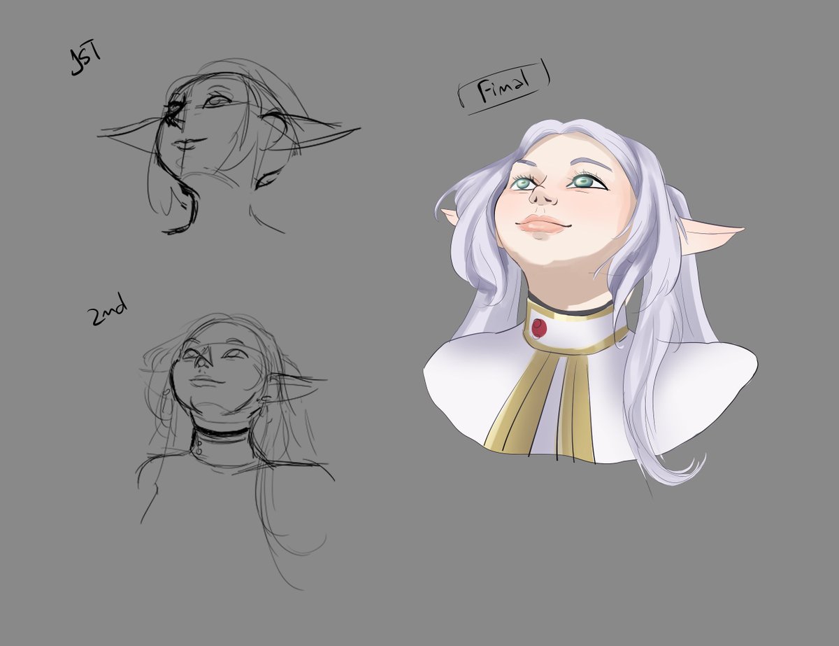 Doing this is harder than it looks lol

I did the first one without a reference, for the second one I decided to take a picture hahaha. The process was:

- See photo
- Try to draw what I saw

This is how it turned out in the end lol

#frieren