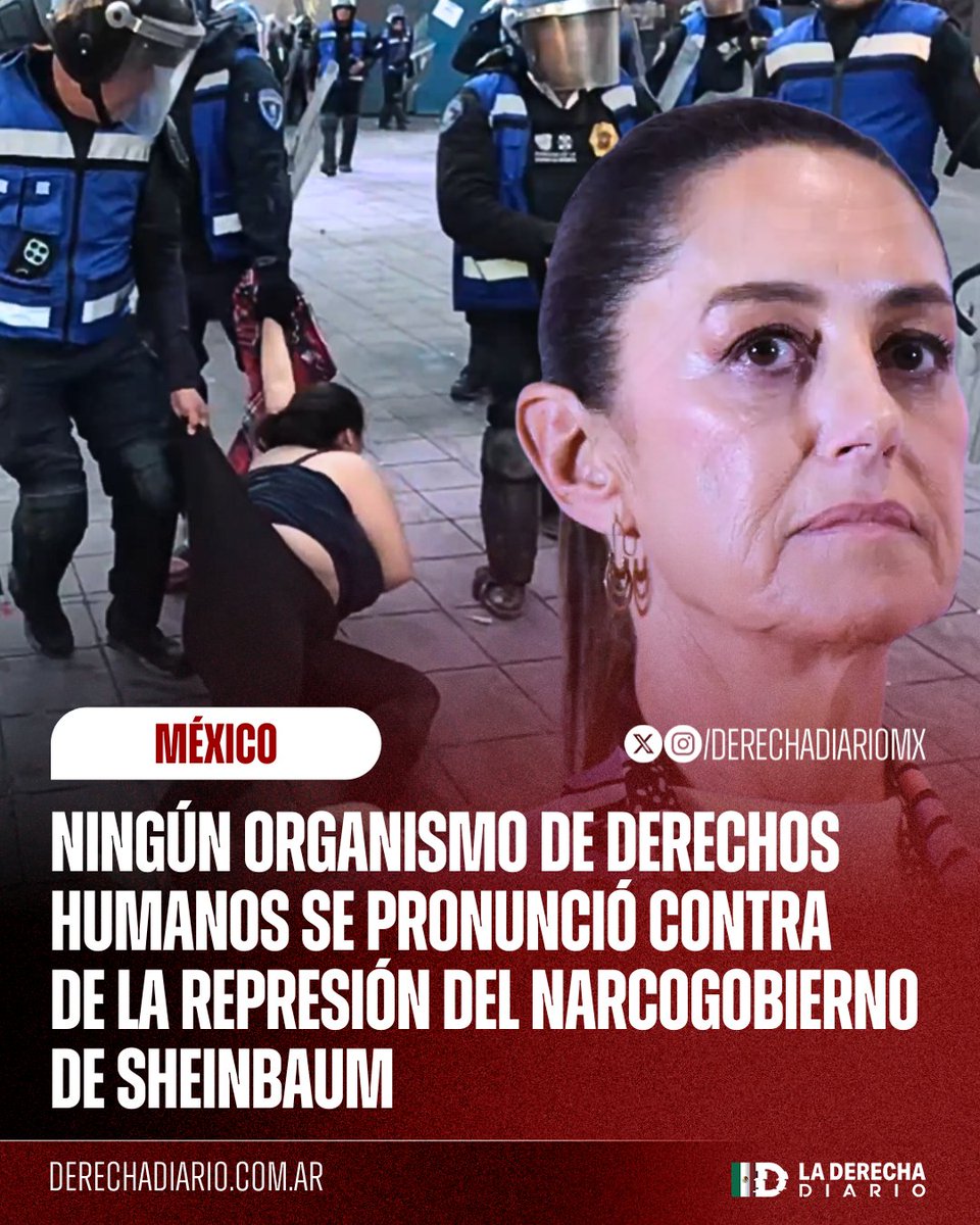 DerechaDiarioMX's tweet image. 🇲🇽 | DESPRECIABLE: Ningún organismo de Derechos Humanos se ha pronunciado en contra de la represión del narcogobierno de Sheinbaum hacia los jóvenes de la Generación Z, pese a las evidencias de la brutalidad y el uso de armas de los policías contra los manifestantes.