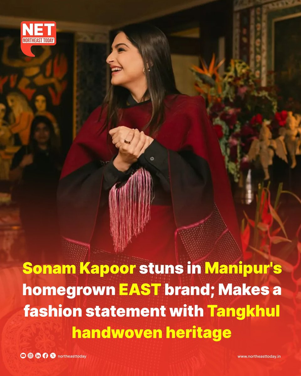 NortheastToday's tweet image. #NETSnippet | Bollywood actor and style icon Sonam Kapoor turned heads at the Architectural Digest dinner hosted at her Mumbai home, by choosing a stunning ensemble from Manipur&apos;s homegrown fashion brand EAST. For the occasion, Sonam opted for designer Easternlight Zimik&apos;s latest…