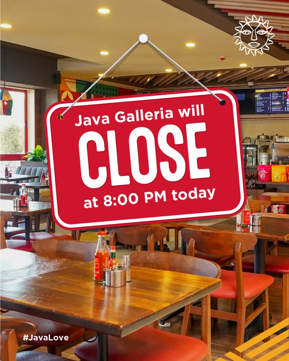javahouseafrica's tweet image. Heads up, coffee lovers!
Java Galleria is clocking out a little earlier today 18th November 2025. Doors close at 8 PM ready to serve you again tomorrow morning
#JavaLove #JavaGalleria