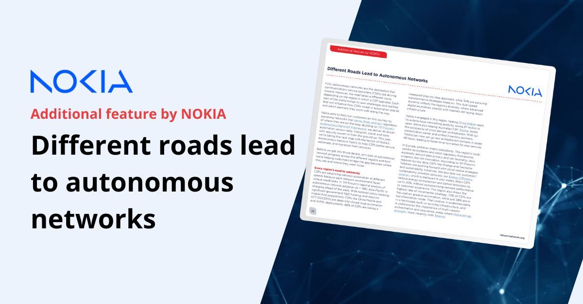 IoTNow_'s tweet image. Regional dynamics shift how AI + automation drive #autonomousnetworks. What’s your hurdle? bit.ly/4hGXxap #AI @nokia