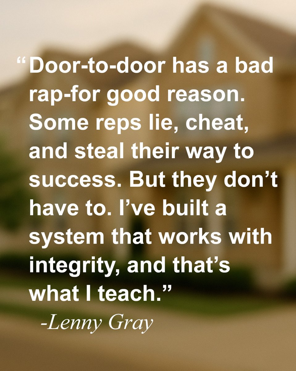 Don’t be the rep that gives door-to-door sales a bad rap.
Come learn how you can increase your sales volume and sell with INTEGRITY!

👉 Get weekly tips to level up your door-to-door game—sign up at d2dmillionaire.com/newsletter

#lennygray #d2dmillionaire #doortodoor #sales #integrity