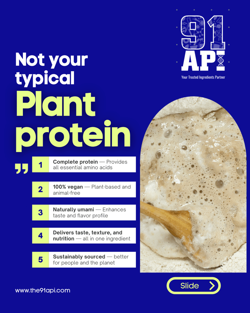 the91Api's tweet image. Yeast Protein isn’t just another protein — it’s next-gen nutrition.
Complete aminos, clean-label, sustainable, and built for modern formulations.
At @the91api, science meets taste and sustainability.

#YeastProtein #NextGenProtein #CleanLabelInnovation #FoodTech #the91API
