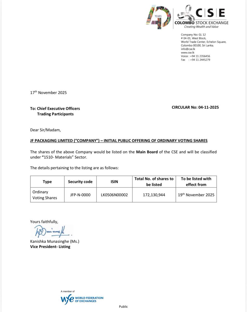 danukalive's tweet image. JF Packaging to start trading from tomorrow (19/11/2025) with the security code JFP. IPO Price: 11.60